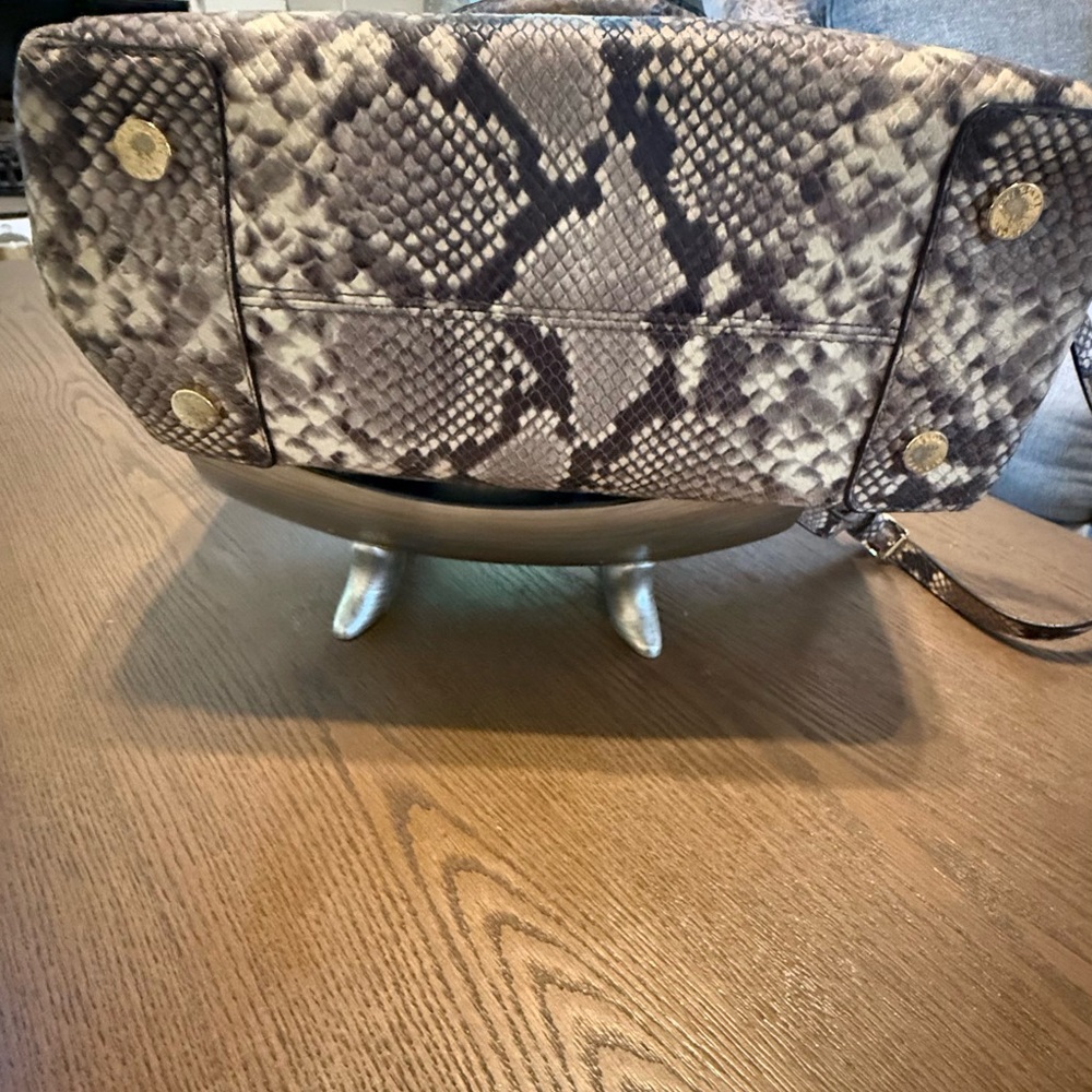 Michael Kors Python-Print Dome Satchel in Brown and Gray - Picture 3 of 8